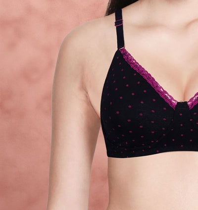 Susie 3/4th Coverage BlackBeauty Dark Pink Polka Printed Adjustable, Non Detachable Non Padded wirefree Bra