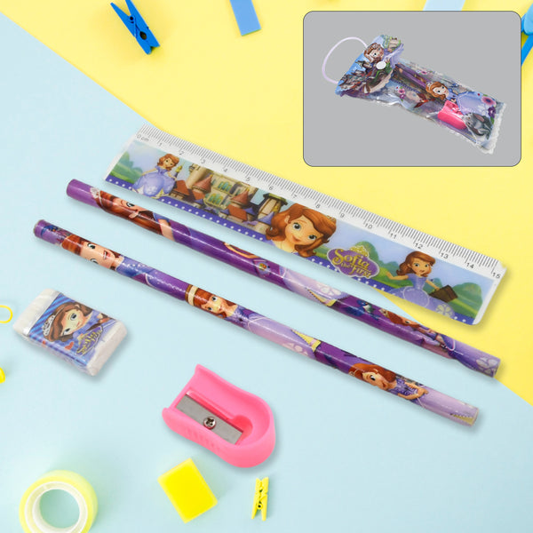 5 In 1 Mix Stationery Gift Set For Kids Stationary Set Including 2 Pencil Ruler Rubber Pencil Sharpener School Office Product Gift (5 Pcs Set)