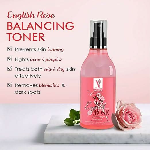 NUTRIGLOW NATURAL'S ENGLISH ROSE BALANCE TONER/ SKIN MOISTURIZATION/NO PARABENS (300ml) PE- BLR-Exclusive New