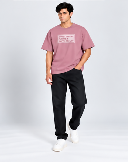 HUSTLE Men's Crew Neck Oversized T-Shirt – Mauve Rose(Oversized fit)