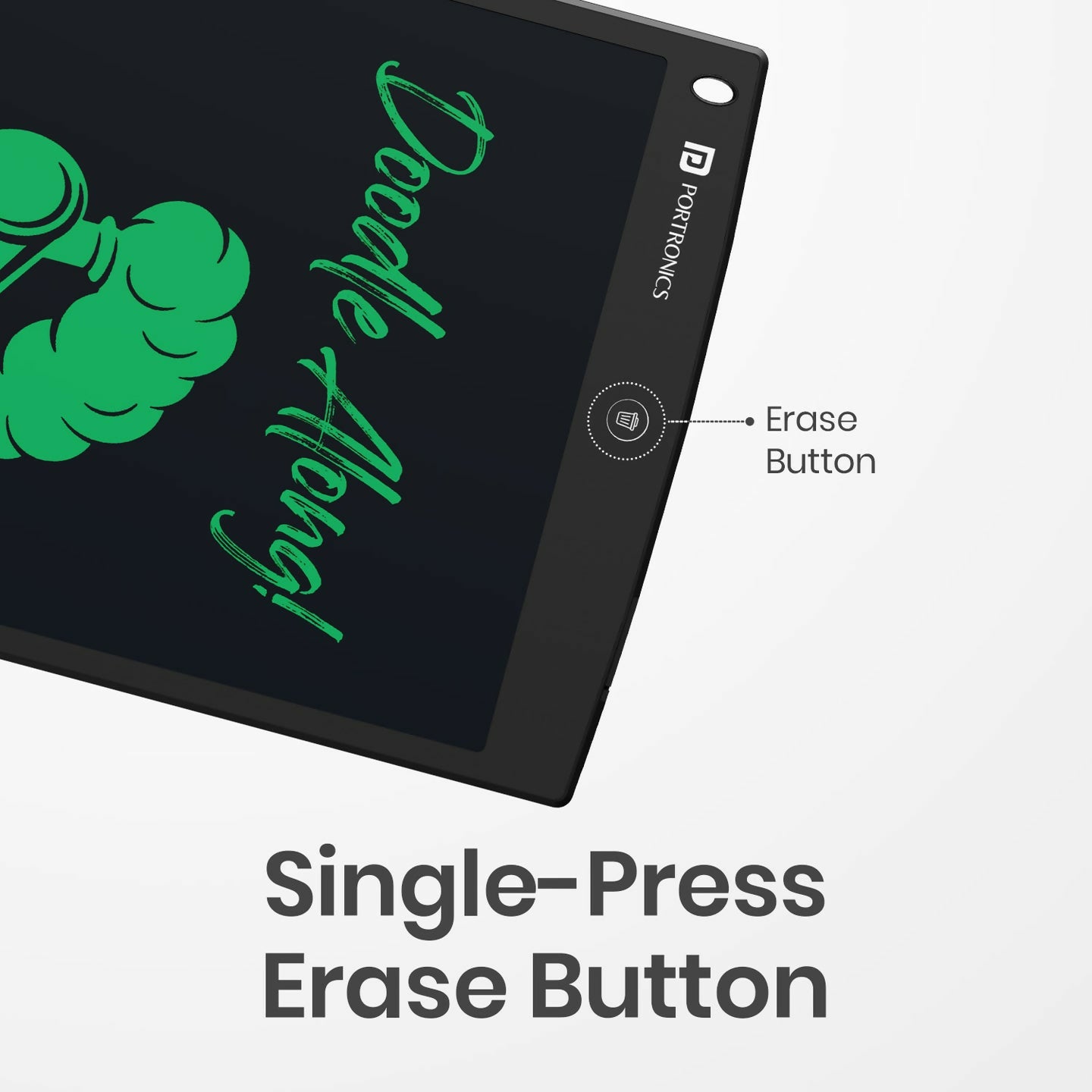 Portronics Ruffpad 12-Inch LCD Writing & Drawing Tablet with Green Screen, One-Press Erase & Erase Lock Switch - Black