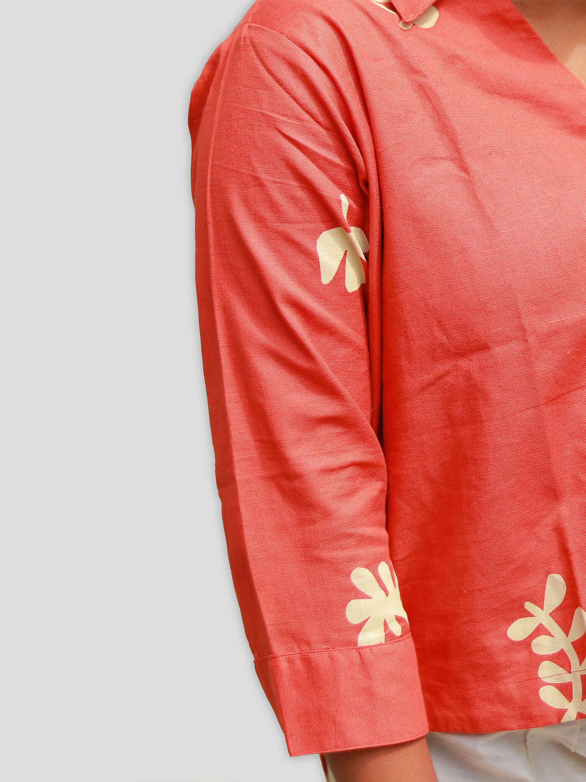 Women's Rust Orange Cotton-Linen Boxy Shirt