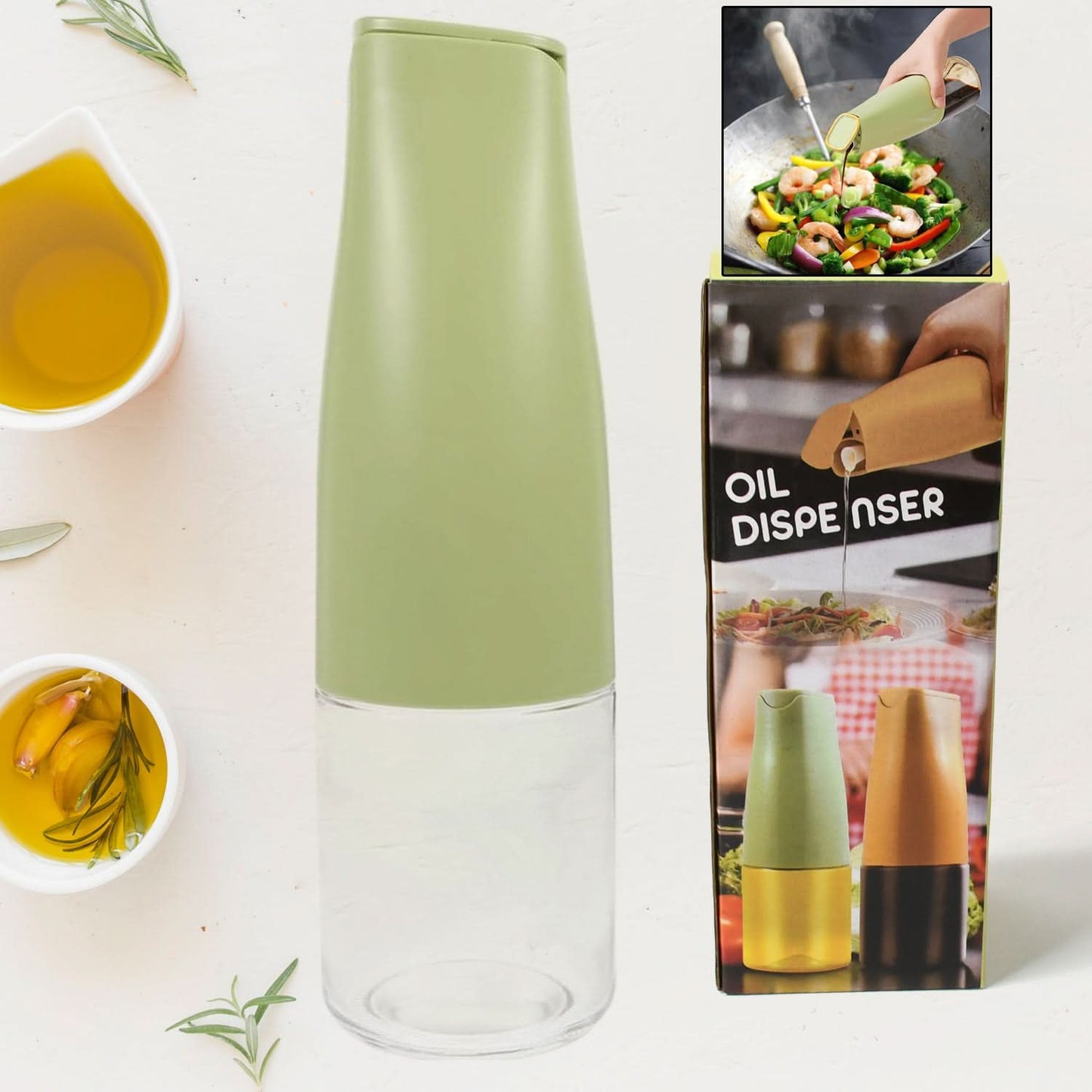 500ml Glass Oil Dispenser Bottle with Auto Lid – For Cooking, Grilling & Frying.