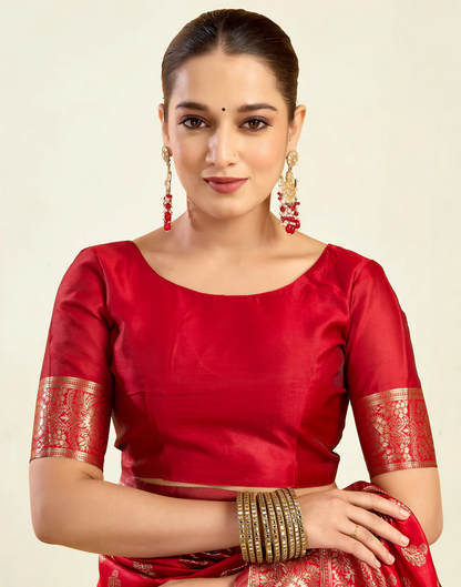 Royal Emerald Jacquard Saree with Golden Zari Work & Heavy Brocade Border