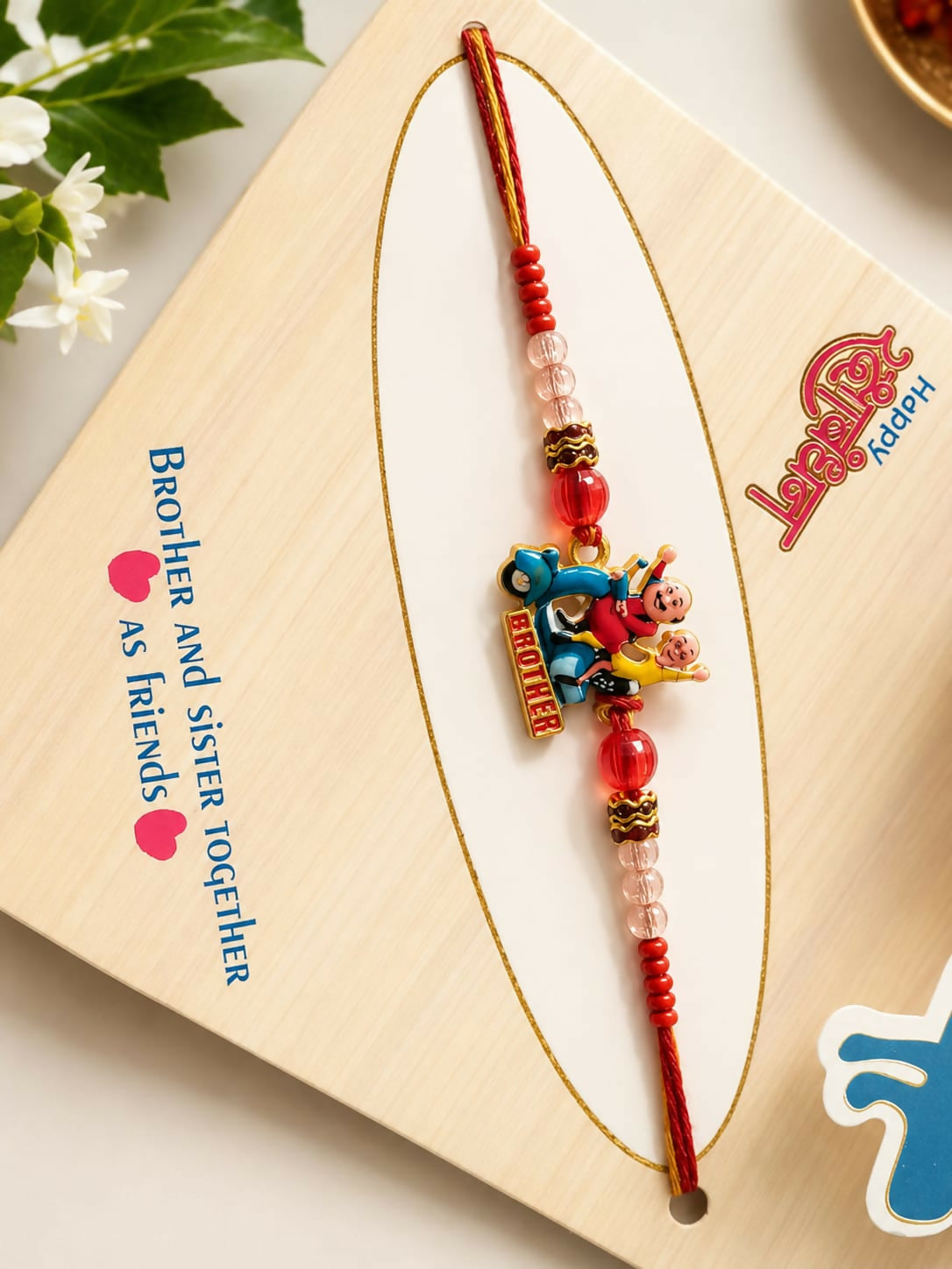Beautiful Designer Kids Rakhi with Colorful Beads & Cartoon Charm – Raksha Bandhan Gift