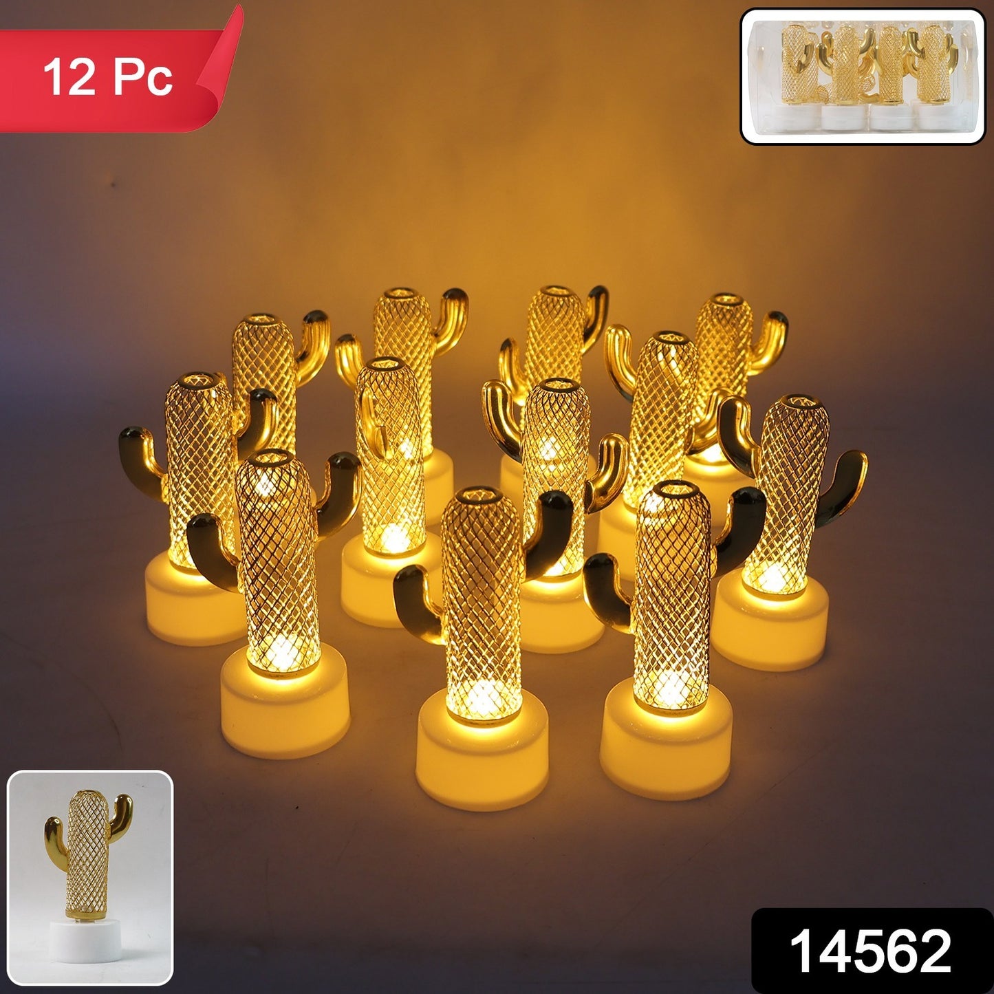 Decorative Cactus Shaped Flameless LED Candles with Flickering Glow for Home Déco (12 Pc)