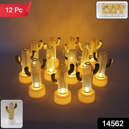 Decorative Cactus Shaped Flameless LED Candles with Flickering Glow for Home Déco (12 Pc)