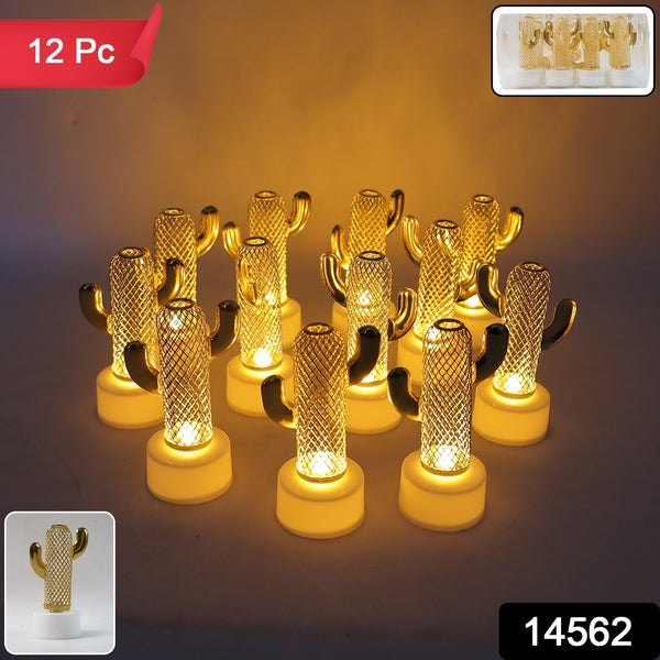 Decorative Cactus Shaped Flameless LED Candles with Flickering Glow for Home Déco (12 Pc)