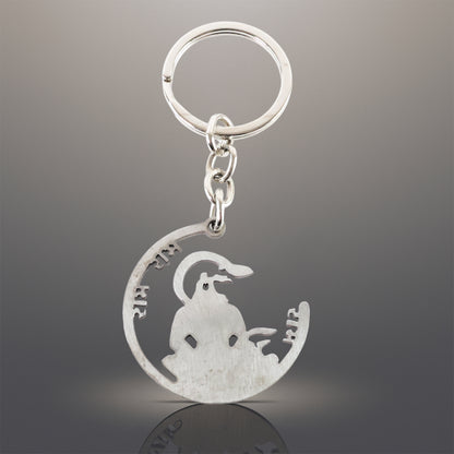 Devotional Jai Shri Ram Metal Keychain Crescent Silhouette Tag with Lord Hanuman Motif- (1 Pc)