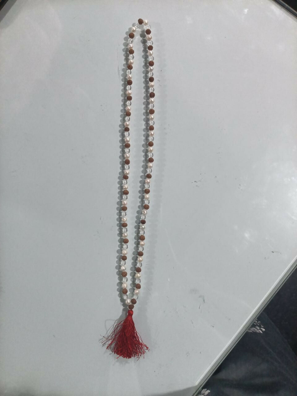 Rudraksha Moti Spatikam Mala (Pearl, Crystal & Rudraksha Necklace)