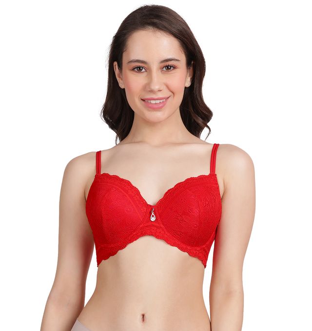 Susie 3/4th Coverage Fiery Red Fancy Strap Padded Adjustable Detachable Wired Bra