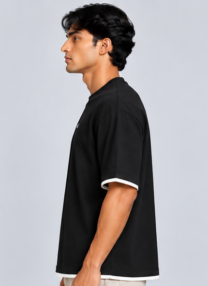 HUSTLE Essentials Men's Crew Neck Oversized T-Shirt – Black(Oversized fit)