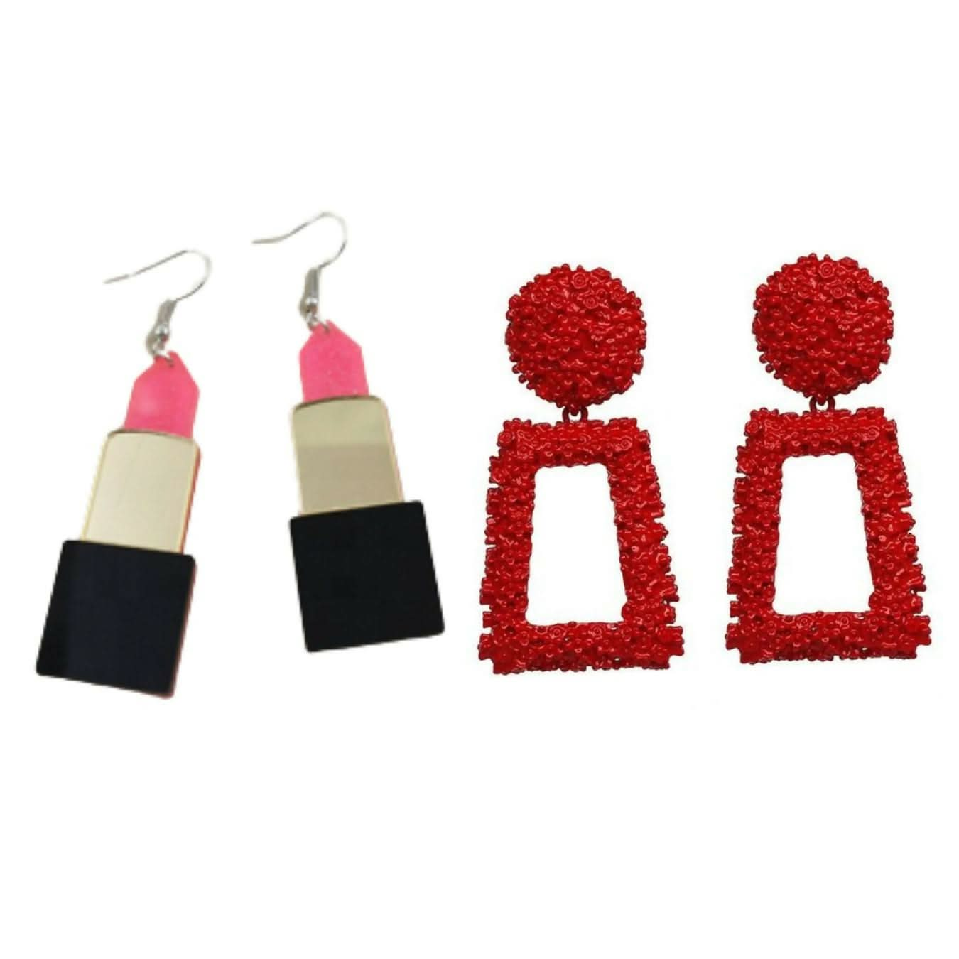 Bold and Beautiful: Lipstick and Geometric Earrings Combo Set of 2