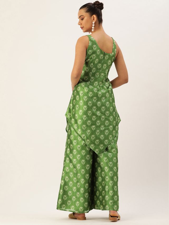 Bollywood Vogue Ready To Wear Green Art Silk Digital Printed Co Ords Set