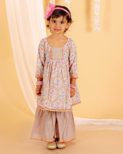 Pastel Peach Girls Anarkali Kurta Sharara Set - KES-SC-PPG-0-6