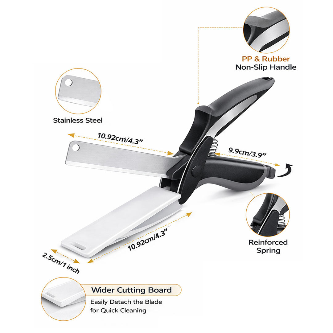 Rioware 2-in-1 Vegetable Scissors with Cutting Board | Smart Knife Chopper | Stainless Steel Blade | Eco-Friendly Kitchen Cutter | Dishwasher Safe | Multi-Purpose Cutter for Vegetables, Fruits & Herbs