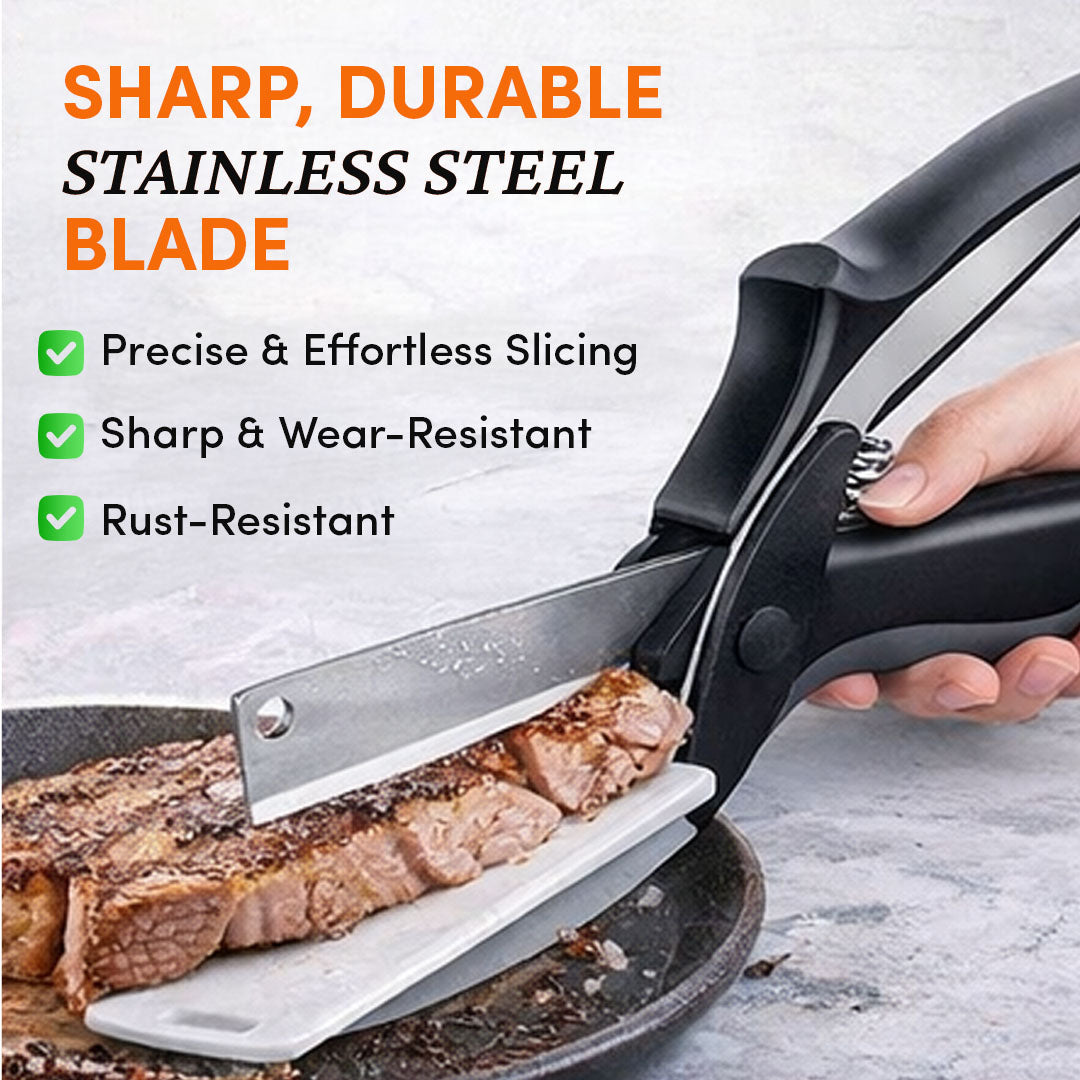 Rioware 2-in-1 Vegetable Scissors with Cutting Board | Smart Knife Chopper | Stainless Steel Blade | Eco-Friendly Kitchen Cutter | Dishwasher Safe | Multi-Purpose Cutter for Vegetables, Fruits & Herbs