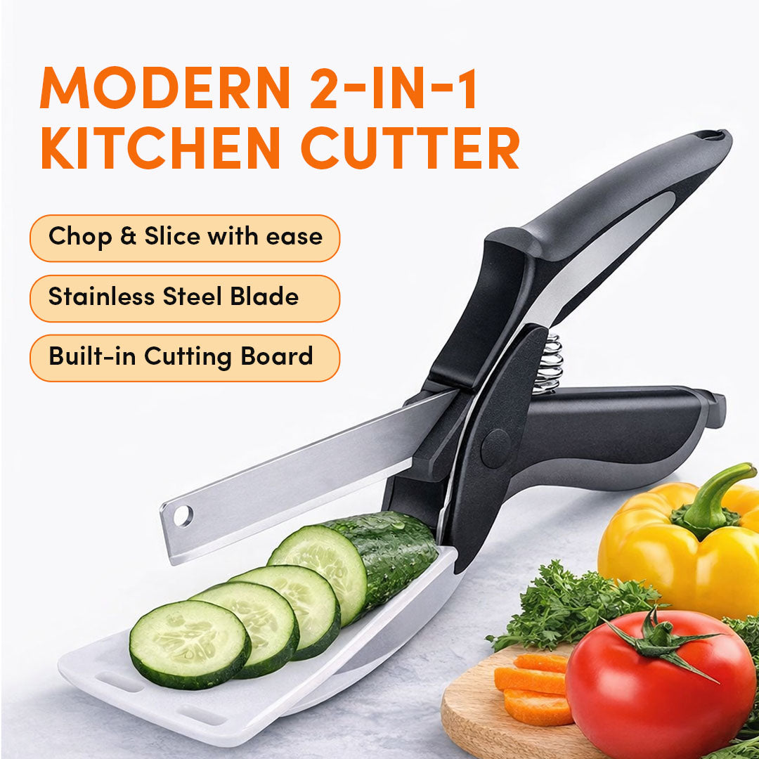 Rioware 2-in-1 Vegetable Scissors with Cutting Board | Smart Knife Chopper | Stainless Steel Blade | Eco-Friendly Kitchen Cutter | Dishwasher Safe | Multi-Purpose Cutter for Vegetables, Fruits & Herbs