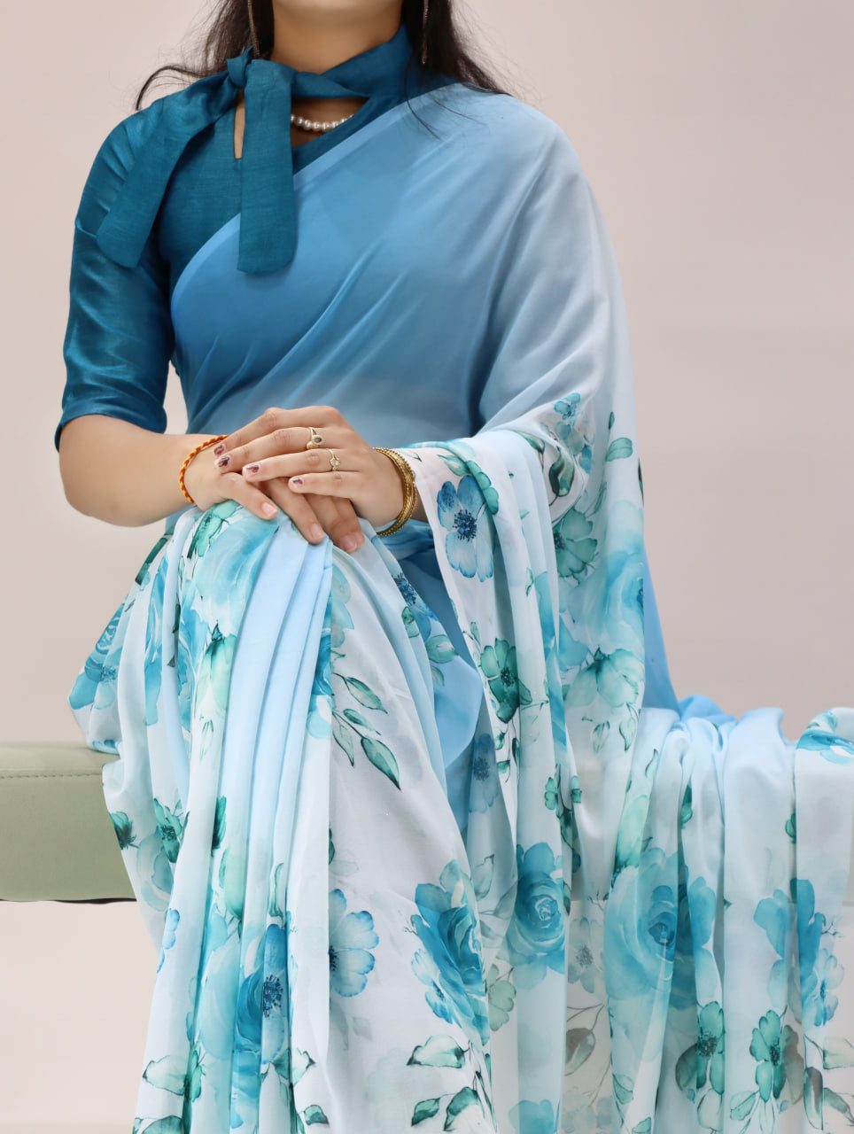 All Over Floral Printed Weightless Saree With Unstitched Blouse