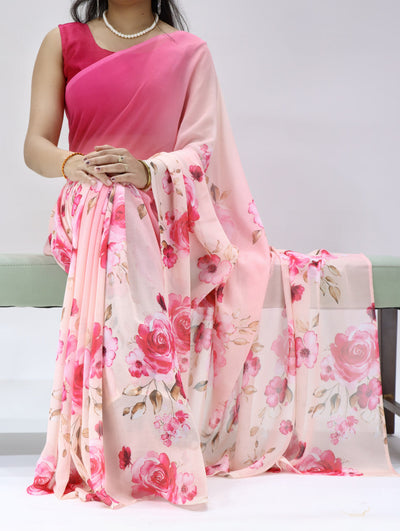 All Over Floral Printed Weightless Saree With Unstitched Blouse