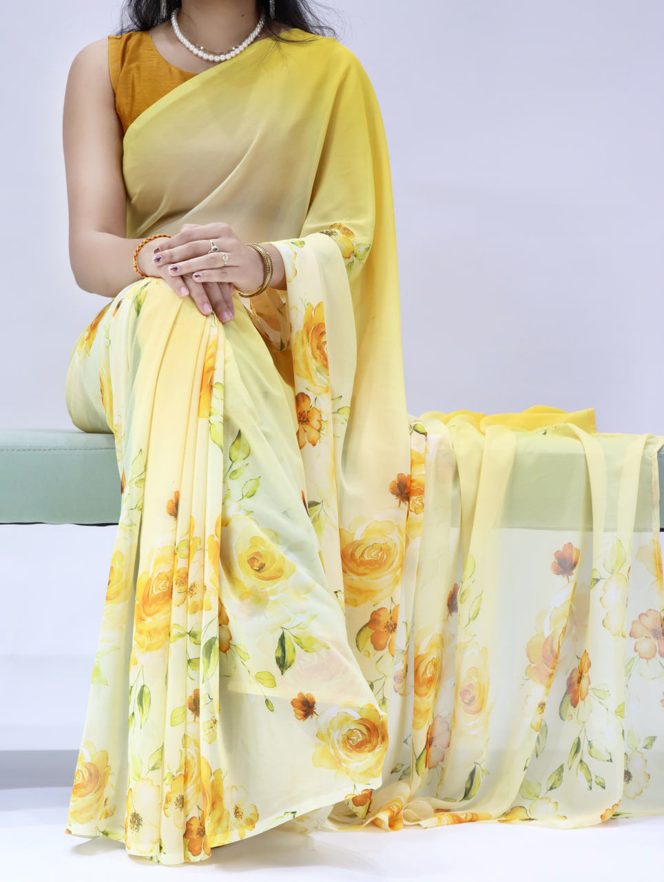 All Over Floral Printed Weightless Saree With Unstitched Blouse