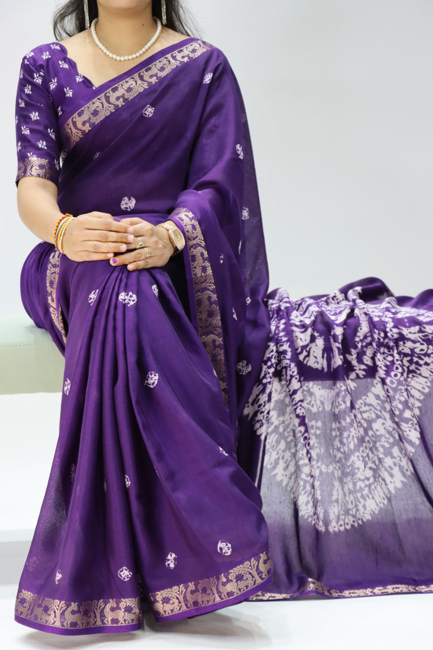 Beautiful Soft Mull Silk Shibori printed Saree