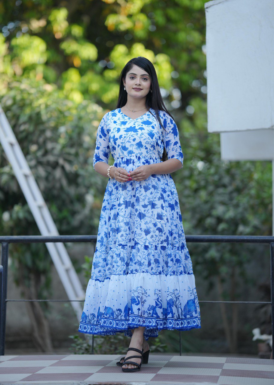 Letest Trending Royal Blue Frill Kurti