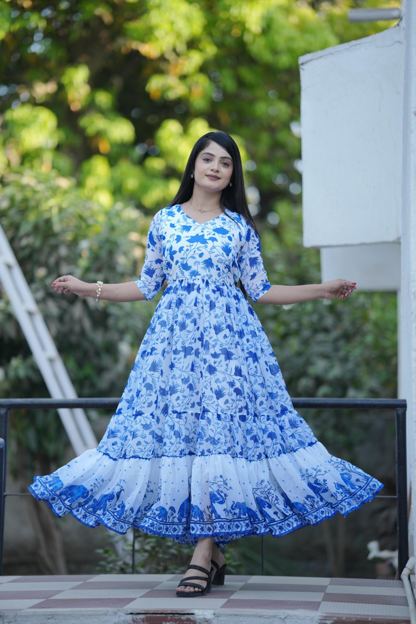 Letest Trending Royal Blue Frill Kurti