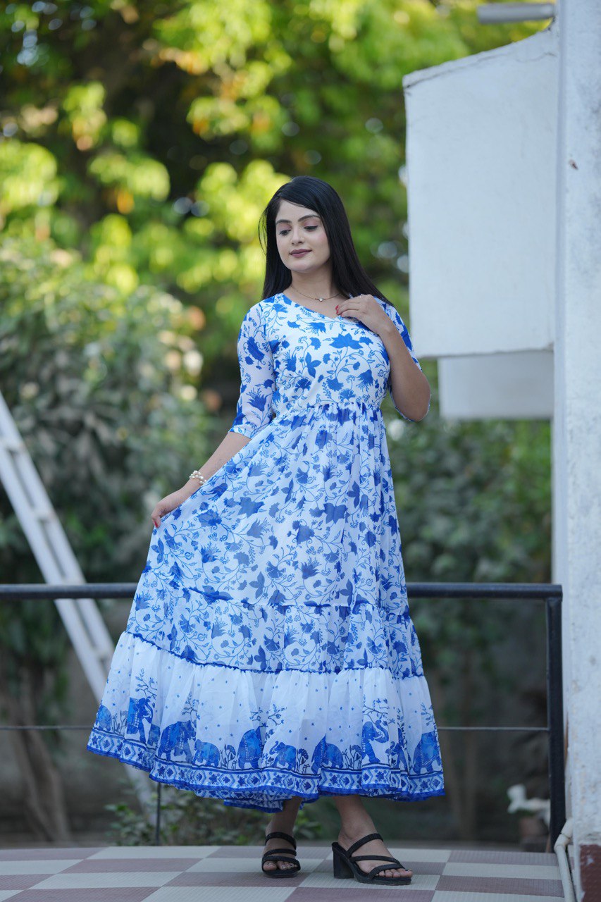 Letest Trending Royal Blue Frill Kurti