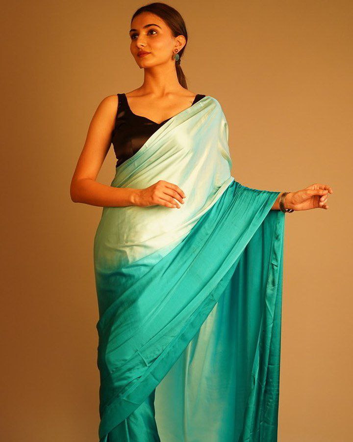 Japan Satin Saree with  Fading All over Saree With Plain Blouse
