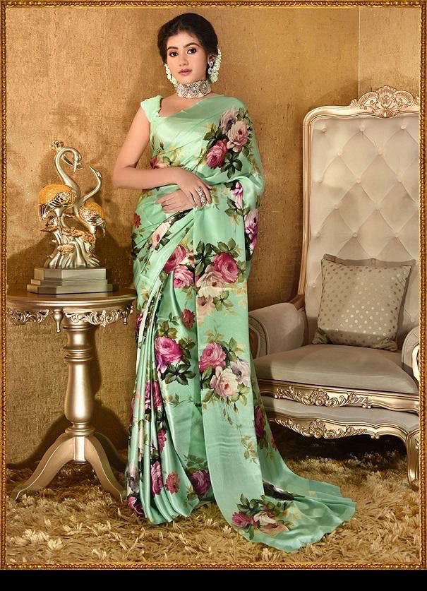Collection of Satin Pure Satin Sarees in Floral prints
