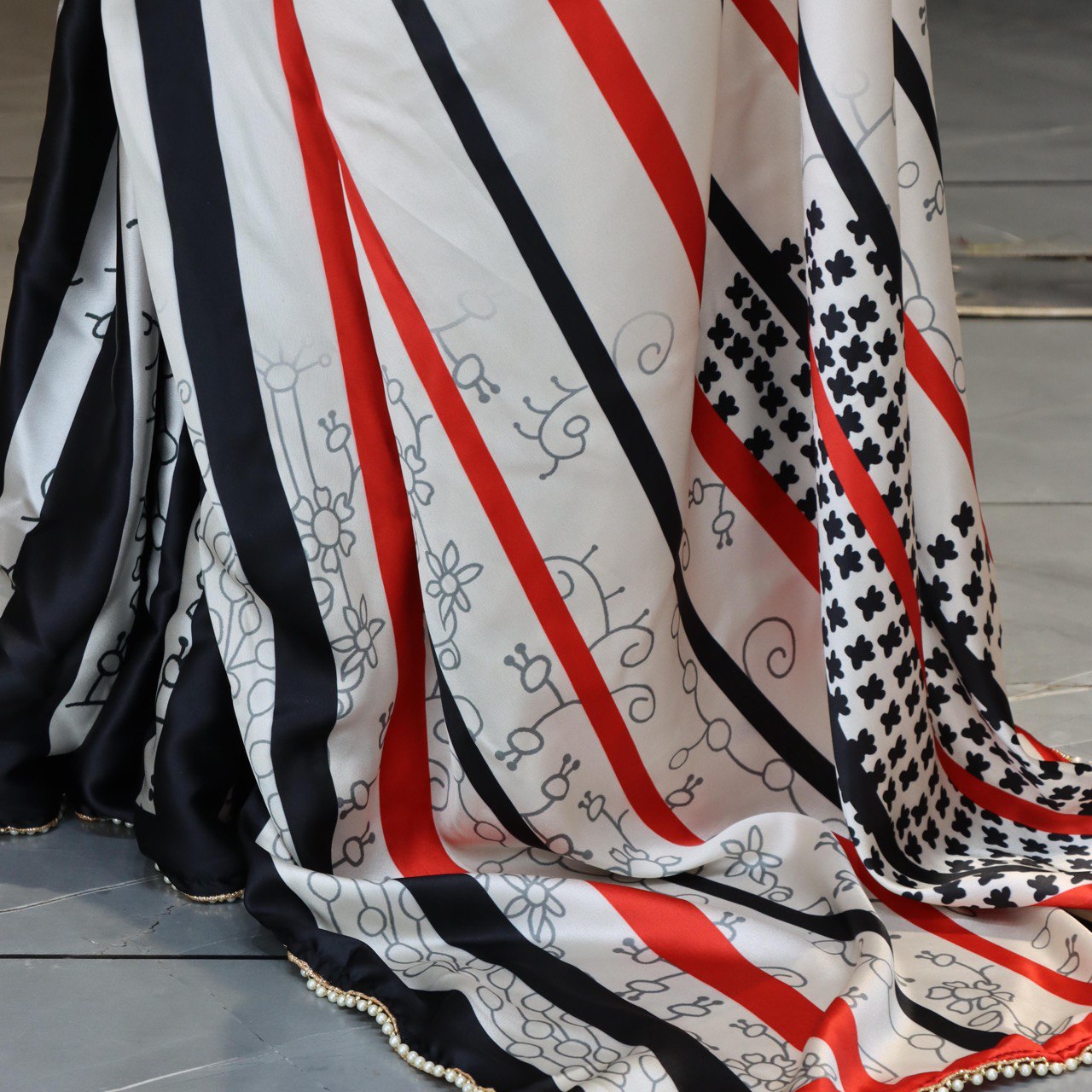Pure Japan Satin Sarees With Pearl Lace Border