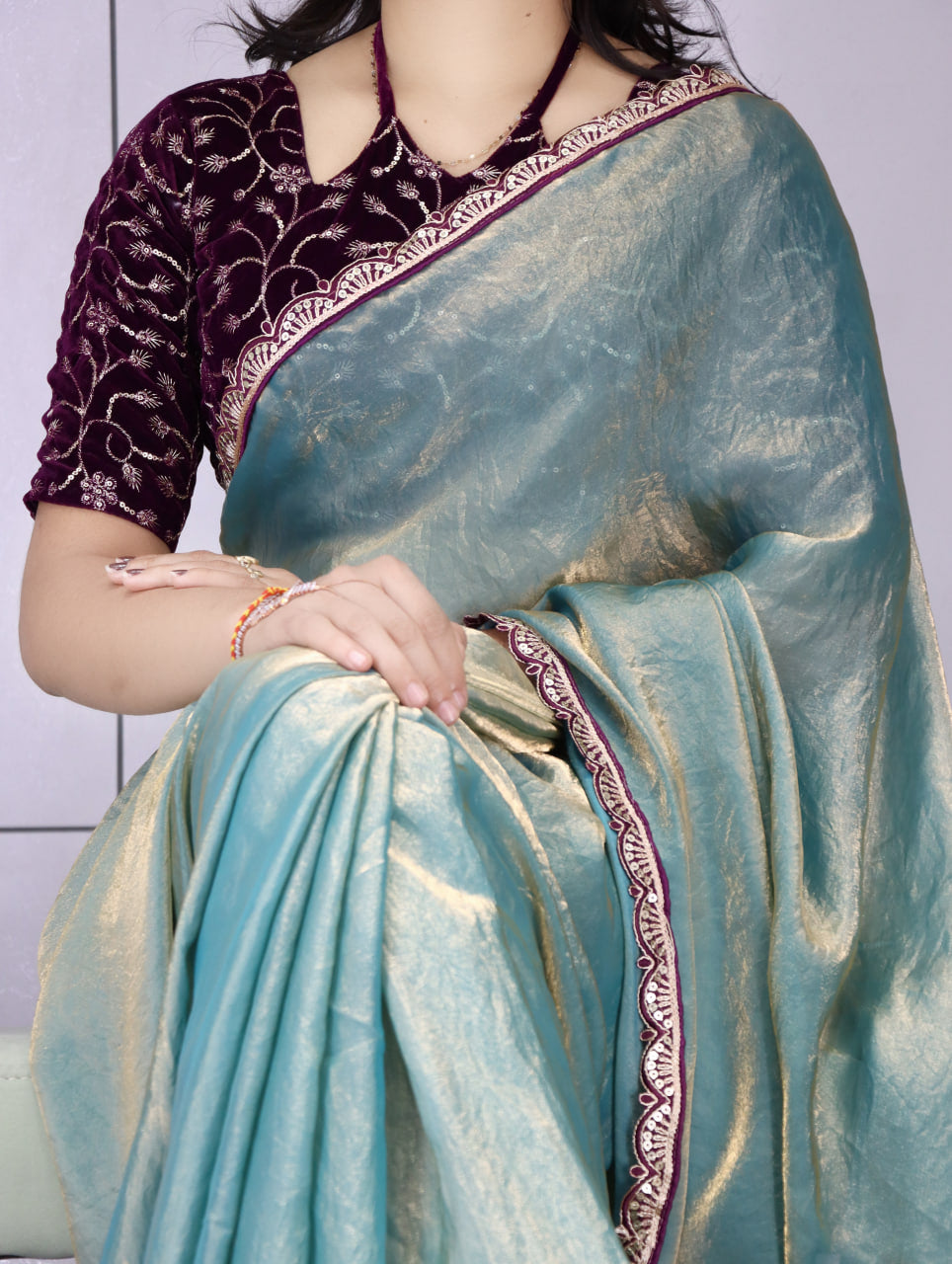 Premium Fendy Silk Saree With Unstitch Velvet Blouse
