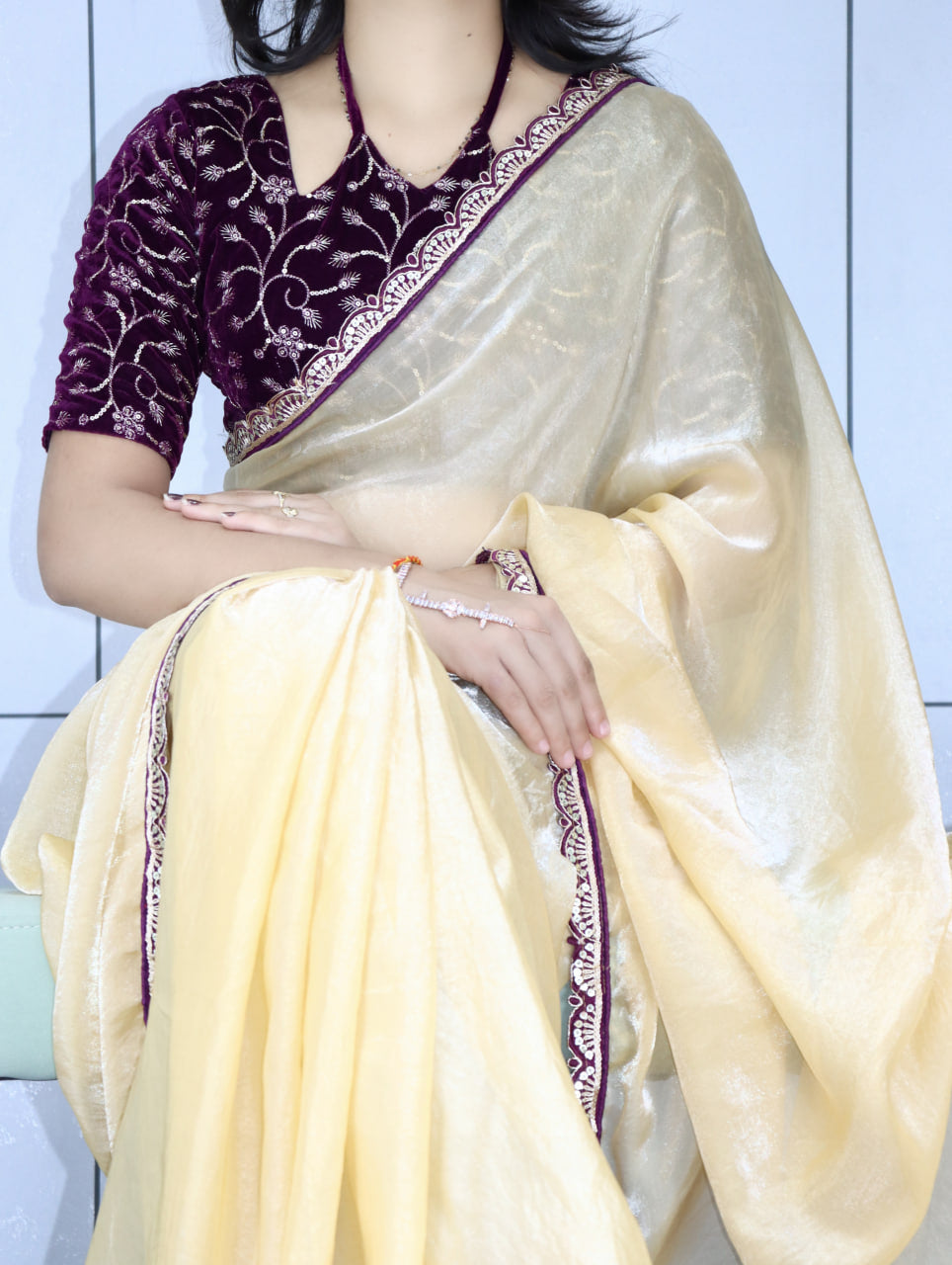 Premium Fendy Silk Saree With Unstitch Velvet Blouse