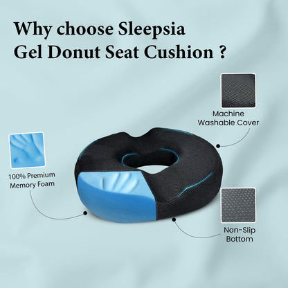 Sleepsia Donut Pillow for Tailbone Pain | Coccyx Seat Cushion for Chair- Car Seat Cushion (Black,Grey Gel Memory Foam)