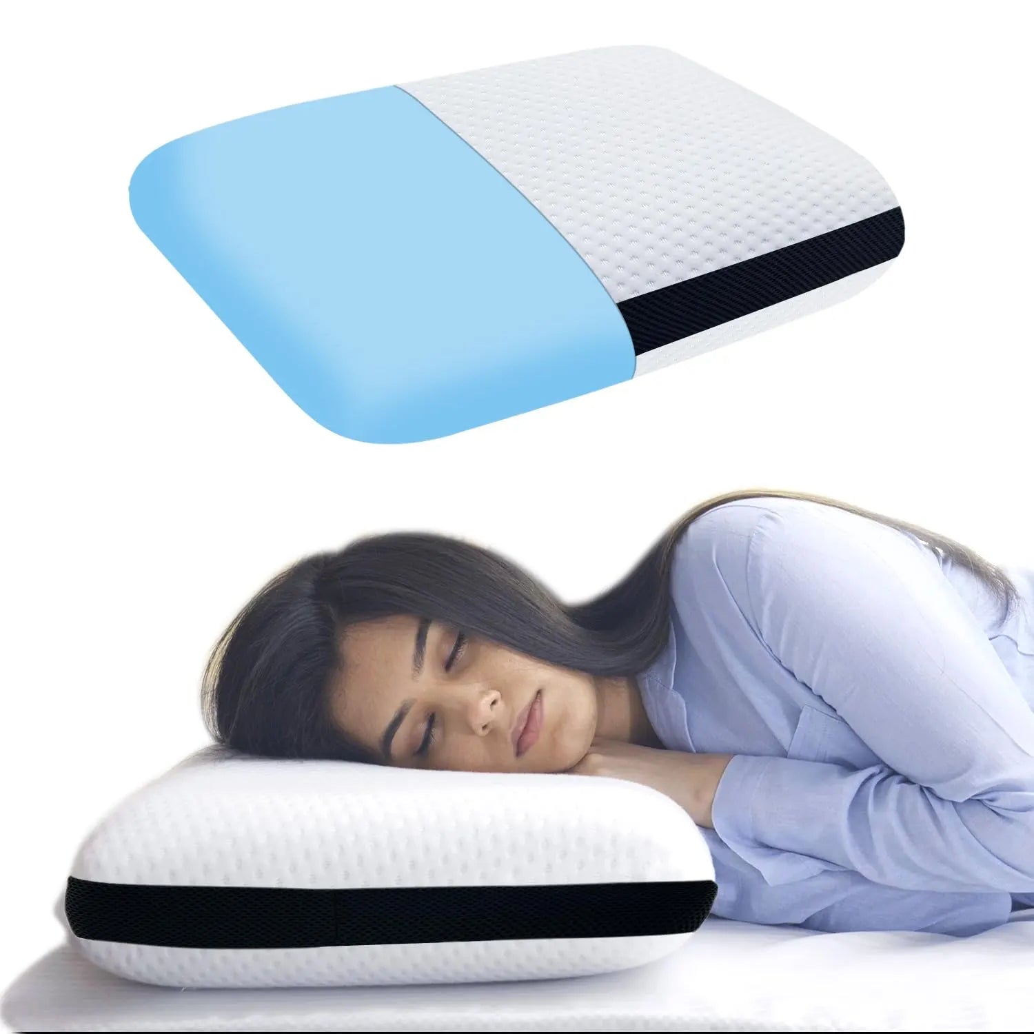 Sleepsia Orthopedic Cooling Gel Memory Foam Pillow | Cervical Pillow for Neck and Shoulder Pain Relief Support Bed Sleeping (Standard,Black/Stripes)