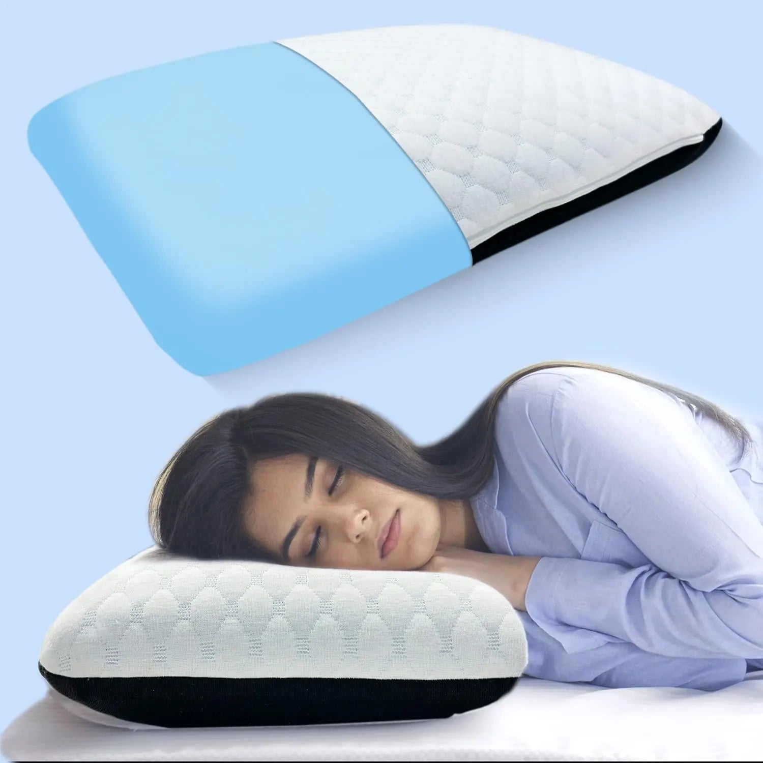 Sleepsia Orthopedic Cooling Gel Memory Foam Pillow | Cervical Pillow for Neck and Shoulder Pain Relief Support Bed Sleeping (Standard,Black/White)
