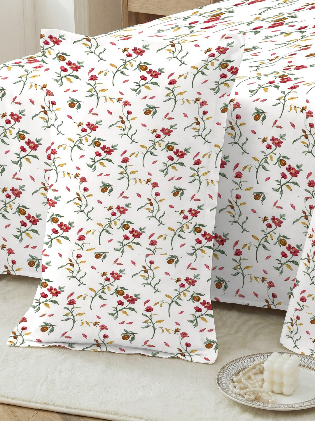 Petal 100% Pure Cotton Collection Percale Super King Bedsheet With 2 Pillow Covers