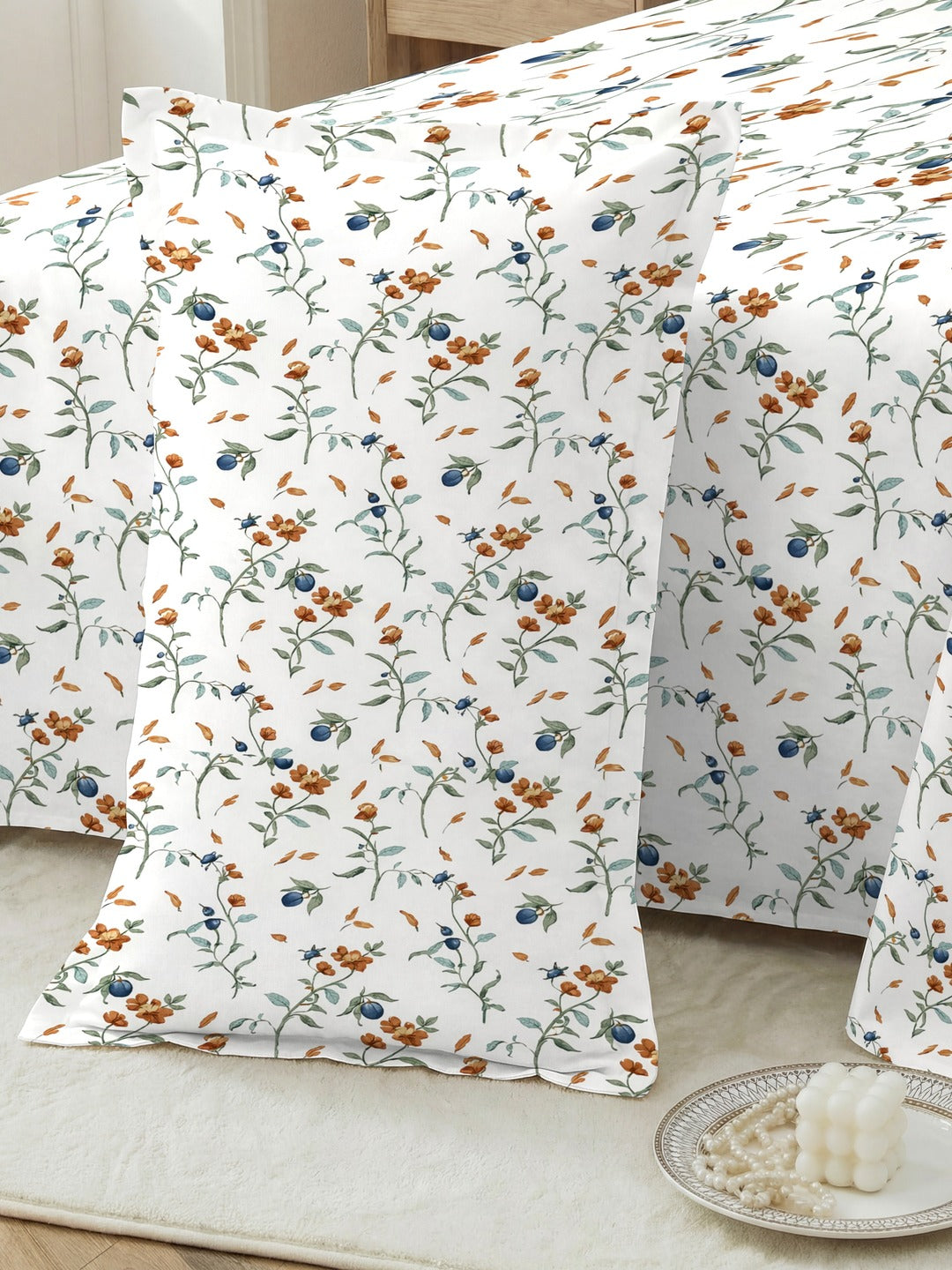 Petal 100% Pure Cotton Collection Percale Super King Bedsheet With 2 Pillow Covers