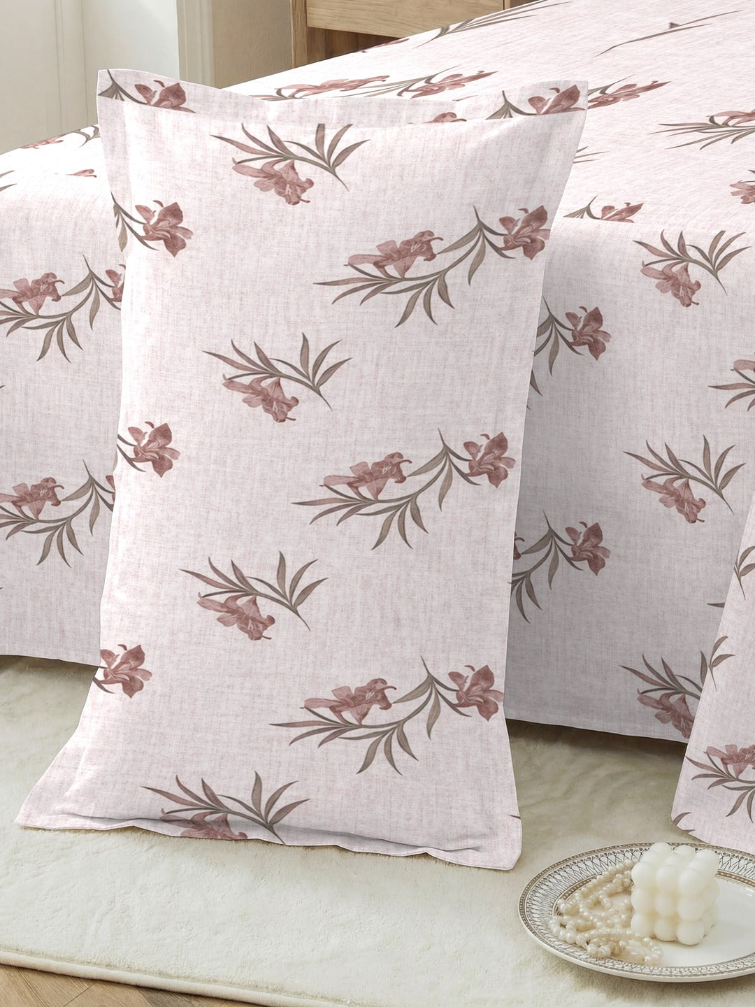 Petal 100% Pure Cotton Collection Premium Percale Queen Bedsheet With 2 Pillow Covers