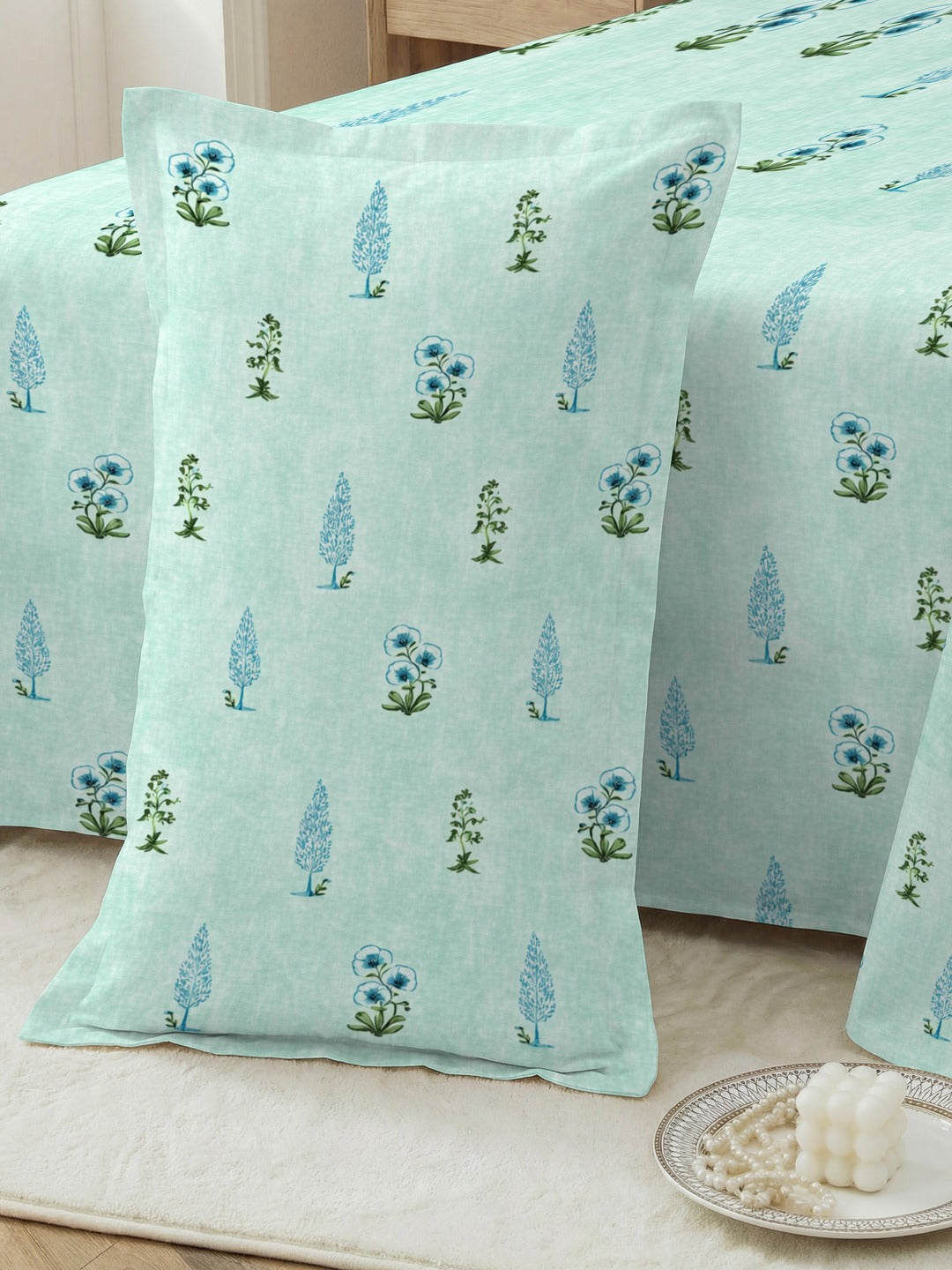 Petal 100% Pure Cotton Collection Percale Super King Bedsheet With 2 Pillow Covers