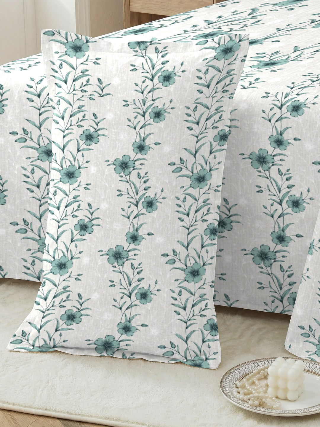 Petal 100% Pure Cotton Collection Percale Super King Bedsheet With 2 Pillow Covers(DELETE)
