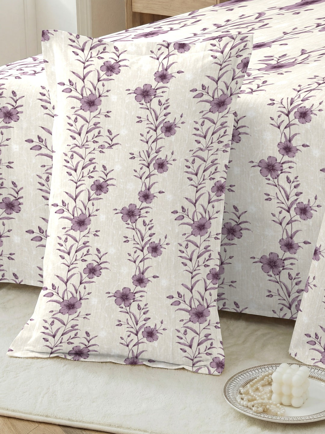 Petal 100% Pure Cotton Collection Percale Super King Bedsheet With 2 Pillow Covers