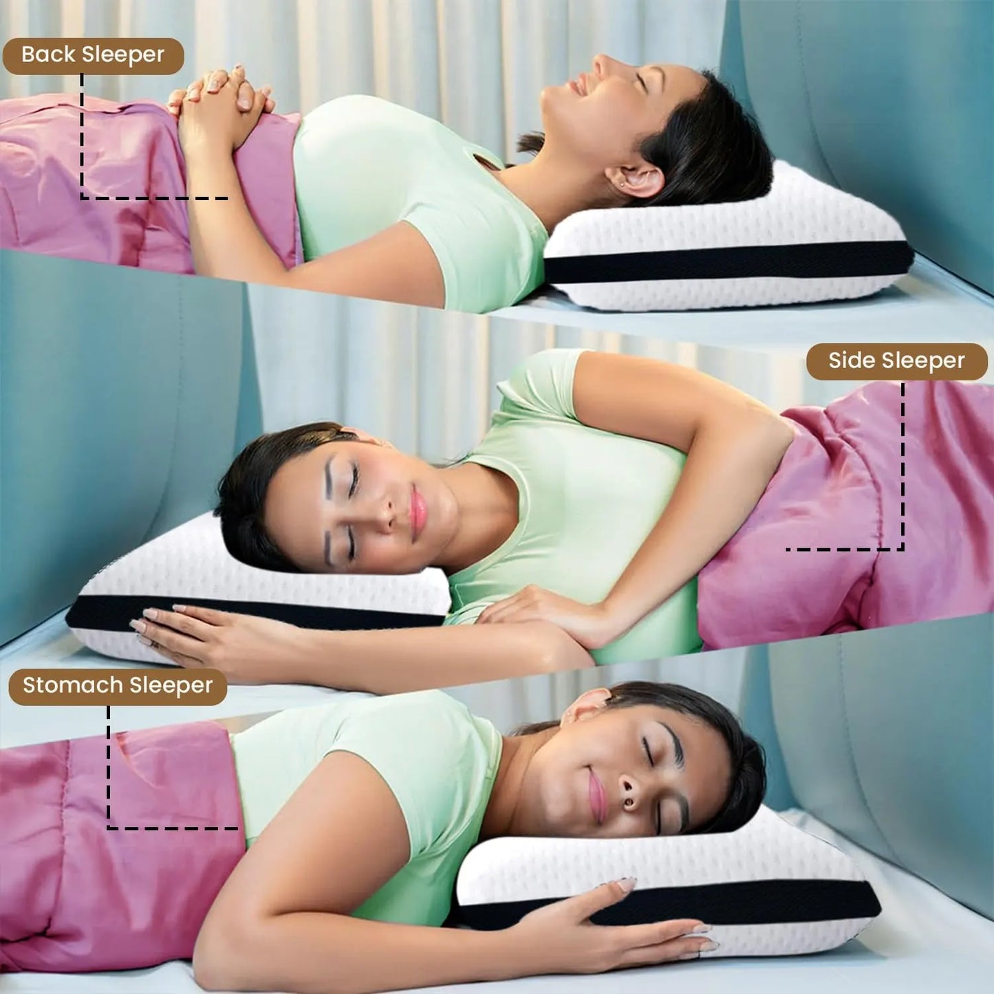 Sleepsia Orthopedic Cooling Gel Memory Foam Pillow | Cervical Pillow for Neck and Shoulder Pain Relief Support Bed Sleeping (Standard,Black/Stripes)