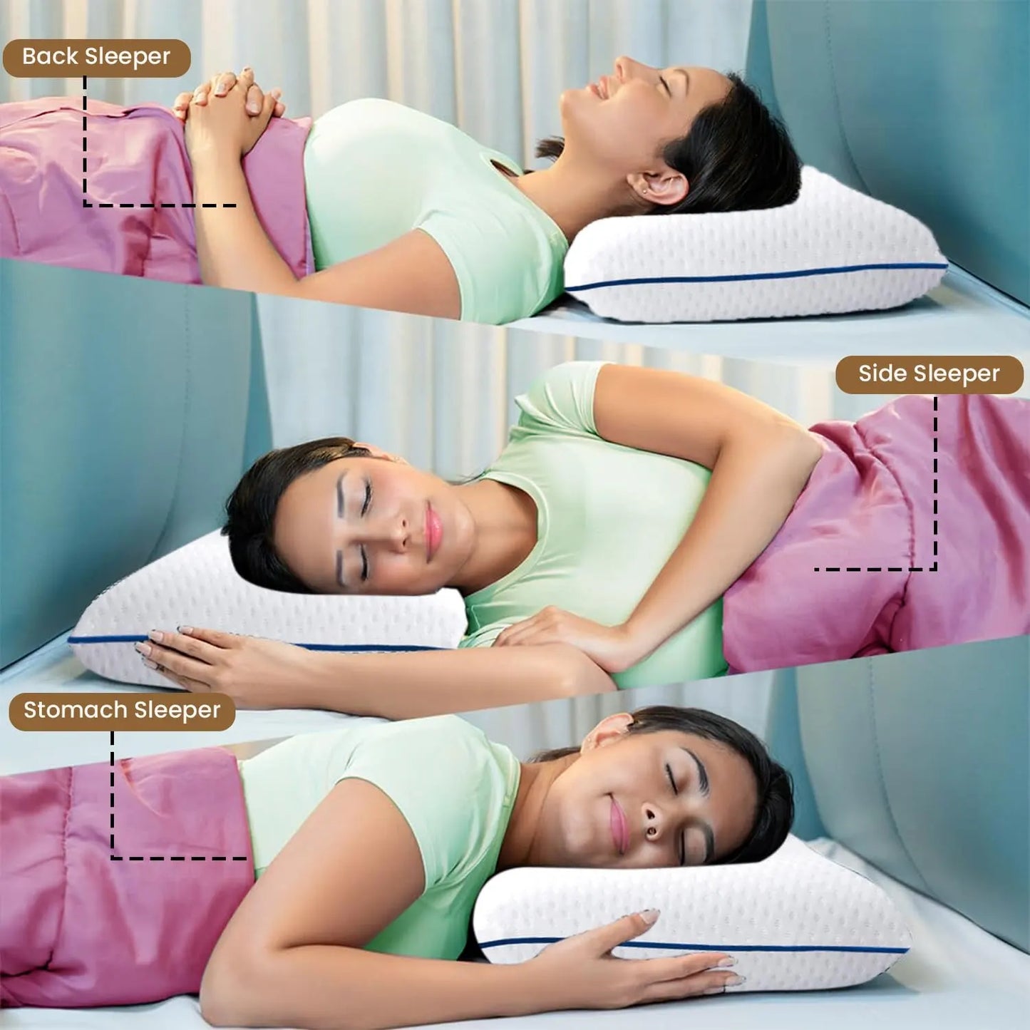 Sleepsia Orthopedic Cooling Gel Memory Foam Pillow | Cervical Pillow for Neck and Shoulder Pain Relief Support Bed Sleeping (Standard,Blue Piping)