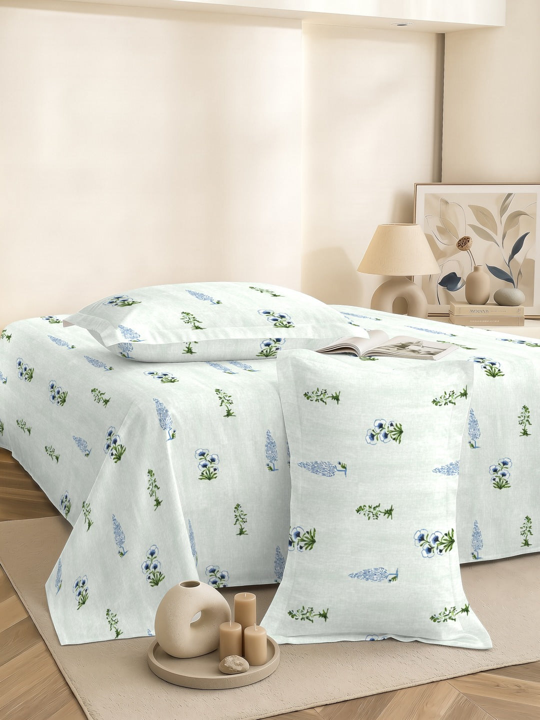 Petal 100% Pure Cotton Collection Percale Super King Bedsheet With 2 Pillow Covers