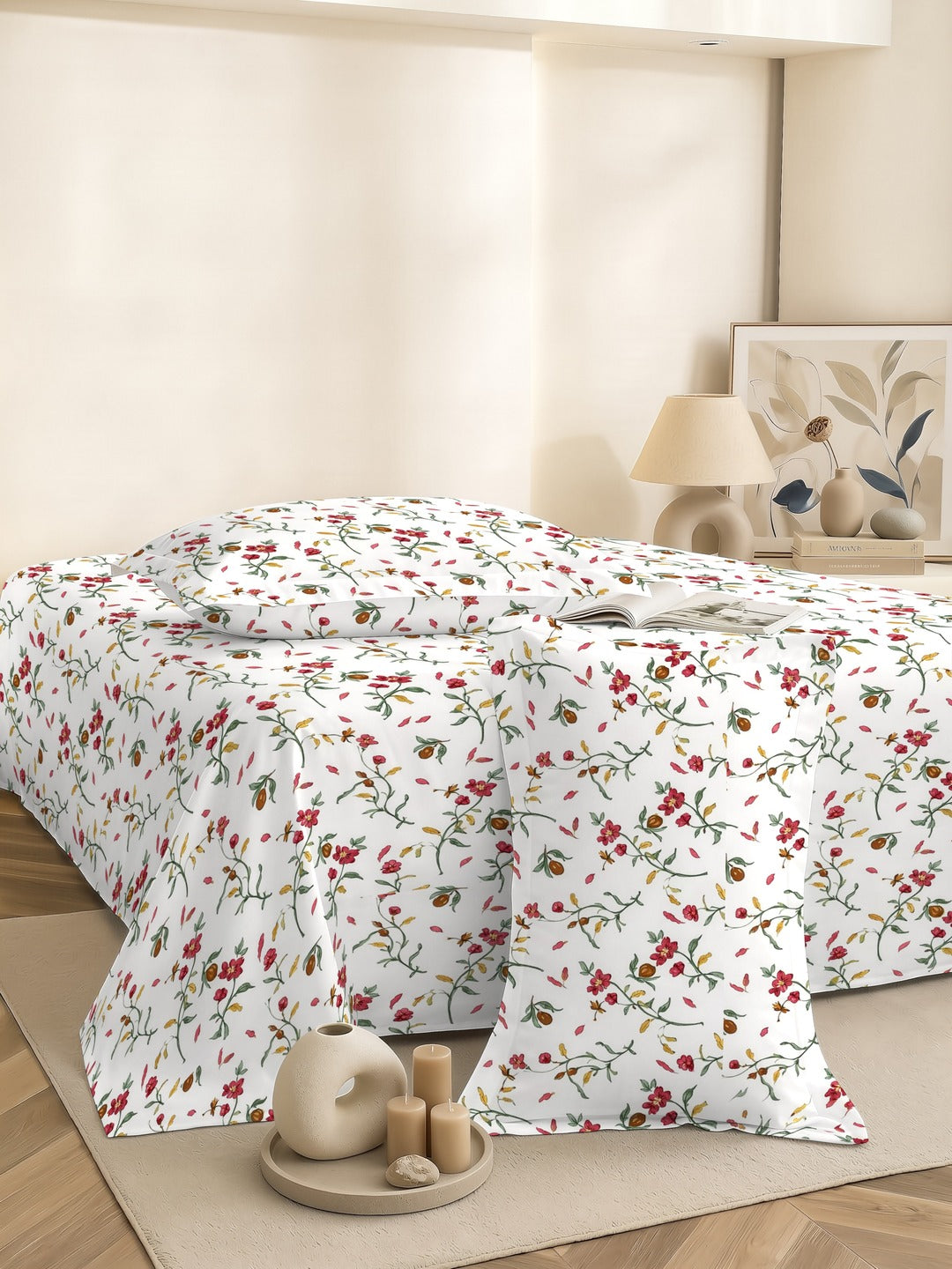 Petal 100% Pure Cotton Collection Percale Super King Bedsheet With 2 Pillow Covers