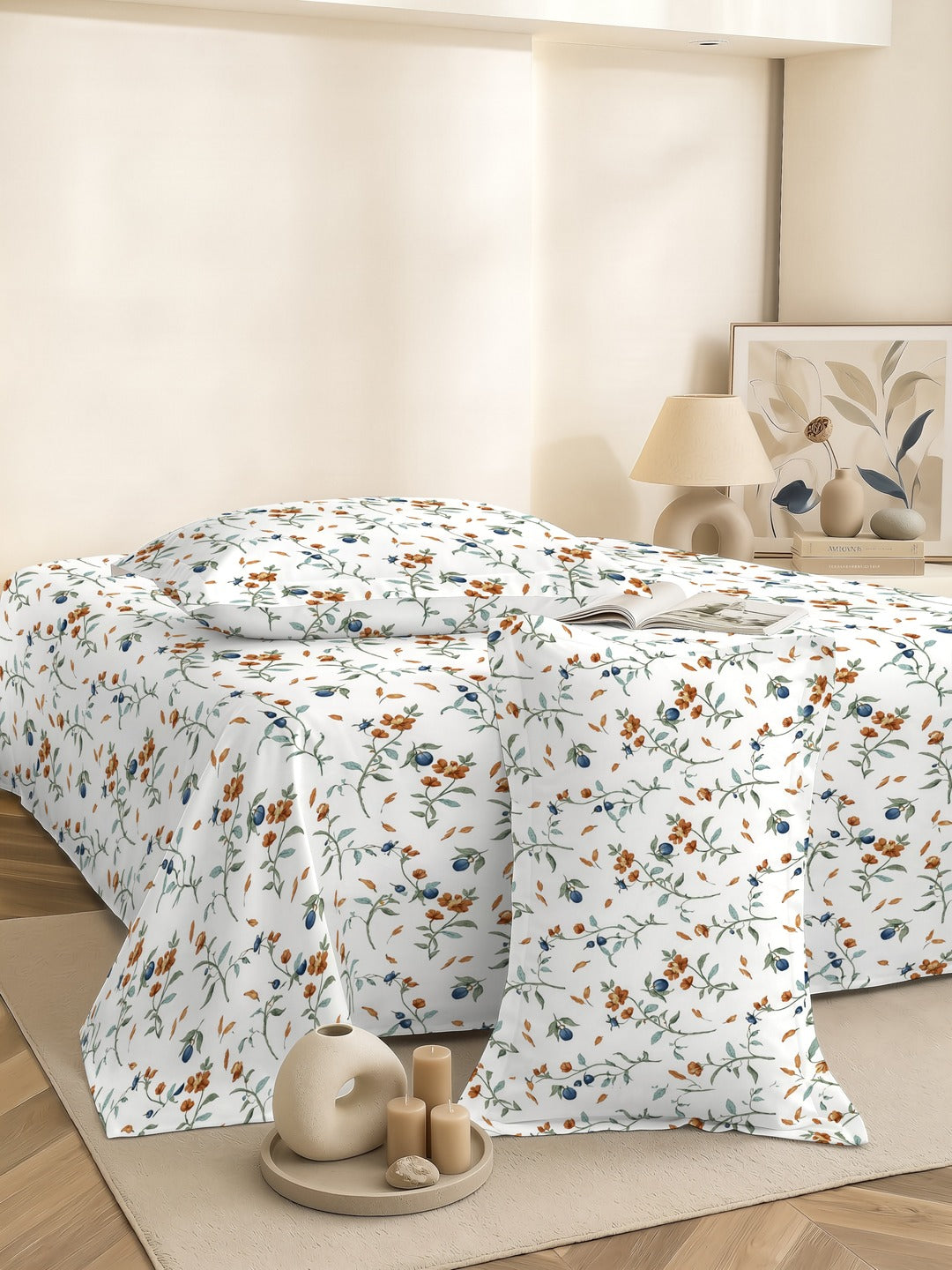 Petal 100% Pure Cotton Collection Percale Super King Bedsheet With 2 Pillow Covers