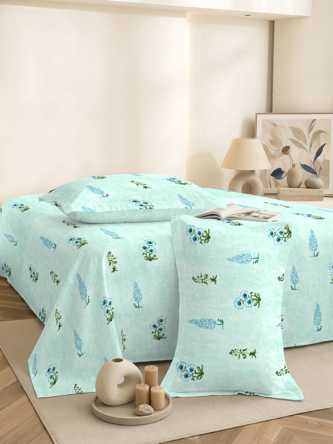 Petal 100% Pure Cotton Collection Percale Super King Bedsheet With 2 Pillow Covers