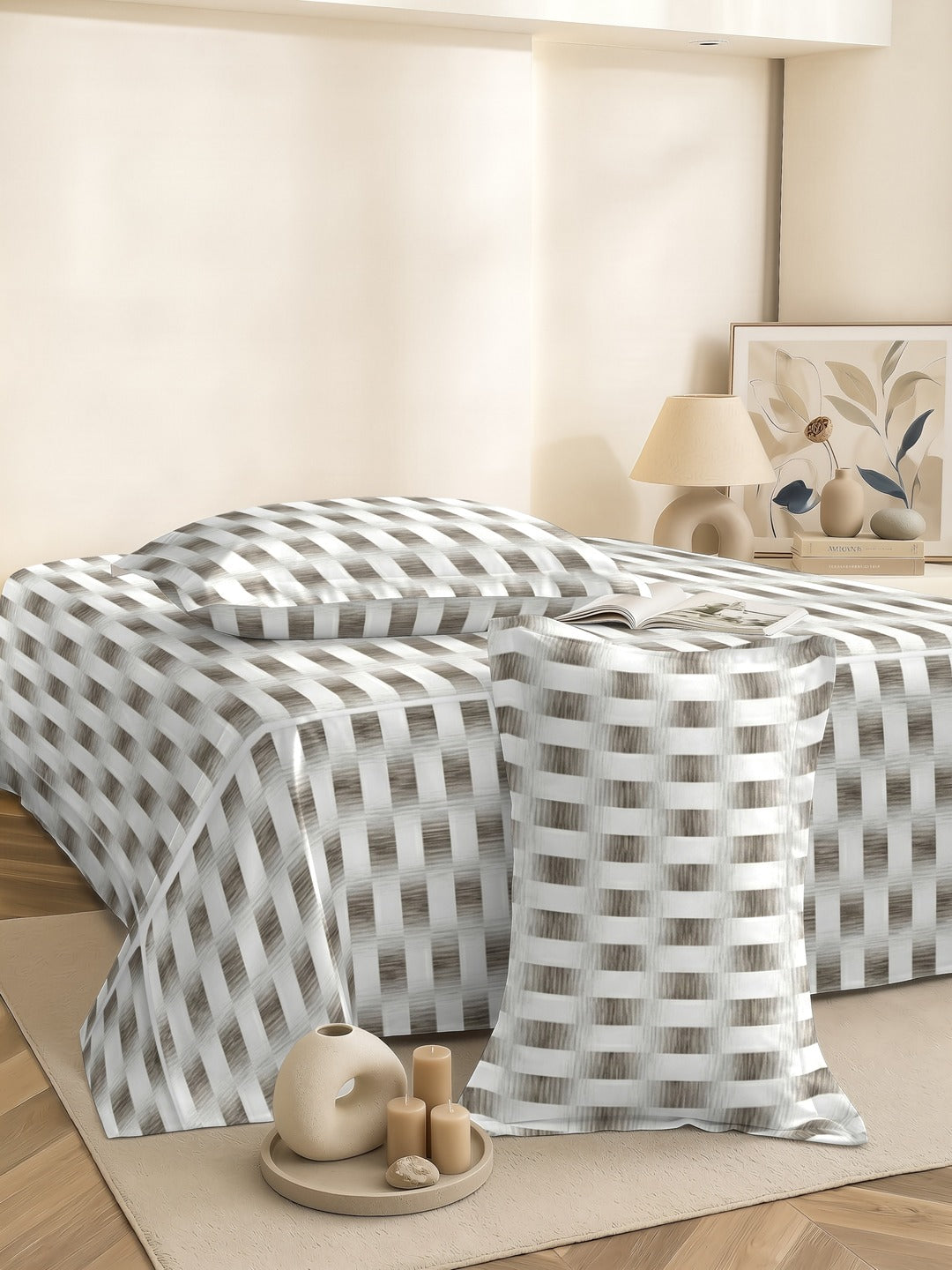 Petal 100% Pure Cotton Collection Premium Percale Queen Bedsheet With 2 Pillow Covers